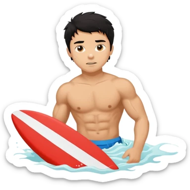 Tan Muscular teen lifeguard boy with messy black hair in action saving a life sticker