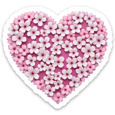 goth sakura heart, heart made of white sakura petals with pink accents, remove background sticker