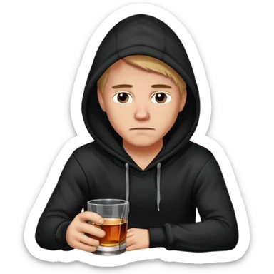 Caucasian in black hoodie sitting sad at bar sticker
