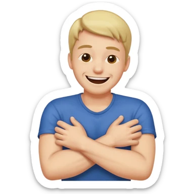 A man crossing his arms strangleing himself while laughing sticker