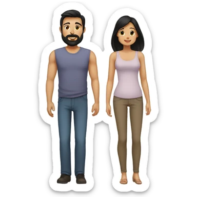 bald tan dad with black beard, pale mom with long straight black hair, tan infant small baby with black hair sticker