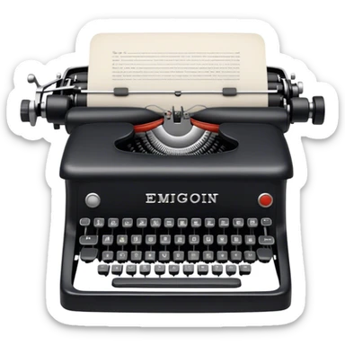 Create an emoji representing screenwriting. The design should feature an open script with visible dialogue and action lines, symbolizing the writing of a screenplay. Include a classic typewriter or a modern writing device, such as a laptop, to signify the process of creating a script. Add a cinema camera next to the script to emphasize the cinematic aspect of screenwriting. Use a professional color palette with black, white, and subtle metallic tones. Do not include any emojis or smiley faces. Make the background transparent. sticker