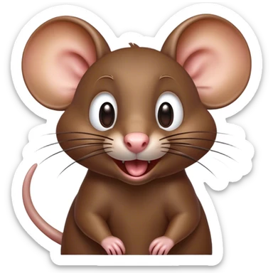 Cinematic Comical Brown Rat Portrait Emoji, Head tilted dramatically with an exaggeratedly amused expression, featuring a striking glossy brown coat with comically large whiskers and wide, expressive eyes filled with playful disbelief, Simplified yet hilariously expressive features, highly detailed, glowing with a slightly sassy glow, high shine, dramatic yet playful, stylized with an air of cheeky urban mischief, soft glowing outline, capturing the essence of a spirited and over-the-top rat that looks ready to scamper its way into internet fame instantly! sticker