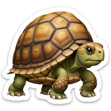 cinematic-tortoise-realistic-full-body-walking-emoji,-sturdy-domed-shell-in-rich-earthy-tones,-thick-scaled-legs-moving-slowly-but-deliberately,-wrinkled-wise-face-peering-ahead-with-calm-determination,-large cute eyes-reflecting-centuries of wisdom sticker