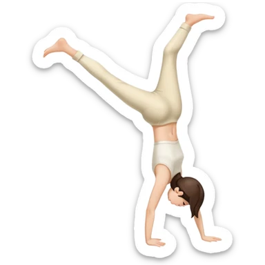 Brunette Girl side view handstand legs together straight legs iin cream pants sticker