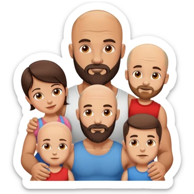 Muscular Bald man with a beard crazy in love with his young brunette wife and 3 sons sticker