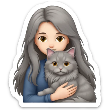 A long-haired girl hugs a British longhair sticker