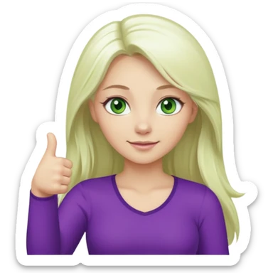 Long platinum blonde hair girl with green eyes in purple top with thumbs up  sticker