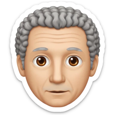 Illustrated emoji of a middle aged man with receding grey curly hair, brown eyes, white skin sticker