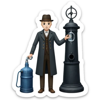 A victorian doctor with a street water pump in a dirty street sticker