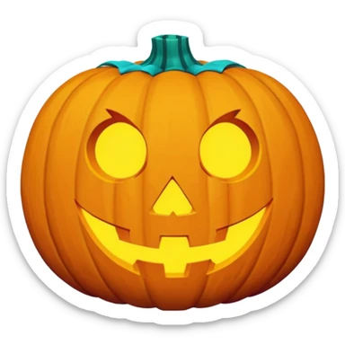 A futuristic glowing jack-o'-lantern face emoji, purple and cyan colors only, dark background sticker