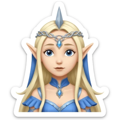 a girl elf with very long blond hair and a twisted headpiece, she's got pointy ears and a blue/silver dress sticker