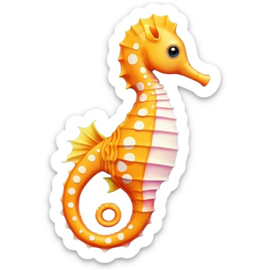 olorful cartoon-style seahorse. 🪸

It’s primarily orange with yellow and white spots along its body. The seahorse has a large blue eye, a curled tail, and a pinkish fin on its back. Its design is cute and stylized—similar to what you’d find in children’s illustrations, stickers, or emoji-like art sticker