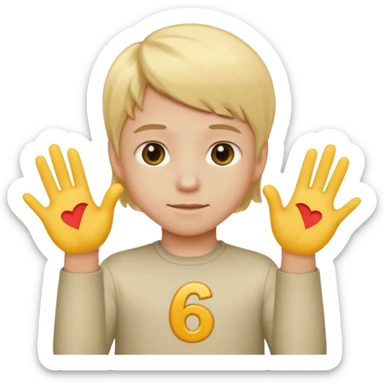A kid with blonde icecream hair with two hands that are doing this 🫴 and flipped on the other side then have this emoji on the left hand 6️⃣ and this emoji in the other hand7️⃣ replace the ice cream with the numbers 6 and 7 sticker