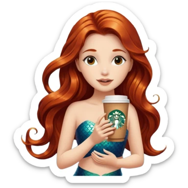 MERMAID WITH LONG HAIR AND DRINKING STARBUCKS COFFEE sticker