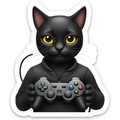 black cat gamer with a gamepad  sticker