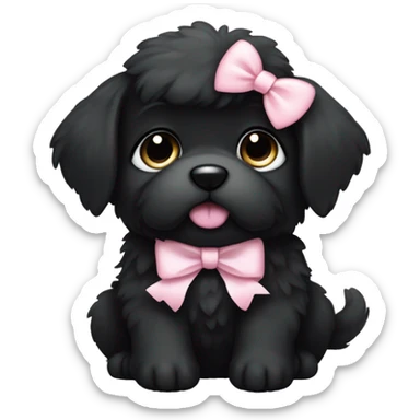 fluffy fat black puppy with pale pink bow sticker