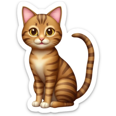 cinematic-[brown tabby cat]-realistic-full-body-sitting-emoji,-tail-curled-playfully-around-its-paws,-head-tilted-dramatically,-sleek-[tabby]-fur,-simplified-yet-hilariously-adorable-features,-highly-detailed,-glowing-with-an-almost-sarcastic-glow sticker