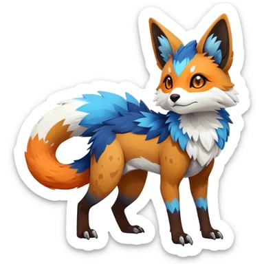 Rare realistic exotic brown beige white neon-orange dark-blues cute epic pretty beautiful handsome gorgeous aesthetic colorful vibrant Vernid-Trico-species-Fakemon-creature by LiLaiRa, 4 legs, 1 tail, random markings, (full body) sticker