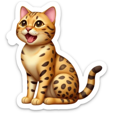 cinematic-realistic-[Bengal cat]-full-body-sitting-emoji,-tail-curled-playfully-around-its-paws,-head-tilted-dramatically-while-yawning-exaggeratedly,-sleek-[leopard patterned]-fur,-simplified-yet-hilariously-adorable-features,-highly-detailed,-glowing-with-an-almost-sarcastic-glow sticker