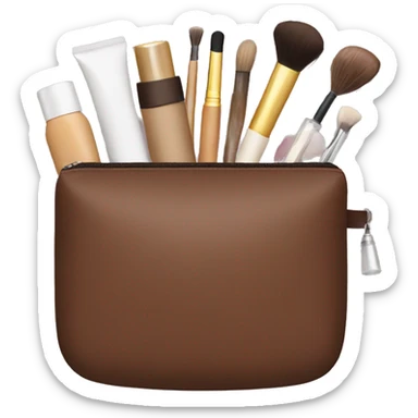 Brown Cosmetic Bag with cosmetics sticker