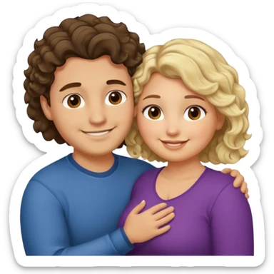 flirty couple hugging. The man short dark brown hair. The woman is chubby and has shoulder-length blond curls sticker