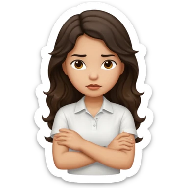 Hispanic light tan girl with long dark wavy hair with arms folded and slightly pouting sticker