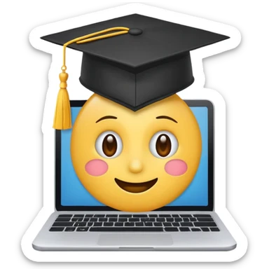 laptop with a graduation hat, simple and expressive, emoji style sticker