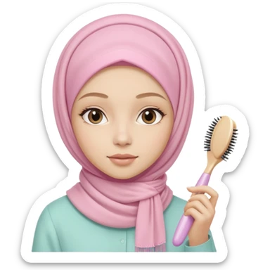 clean girl aesthetic emoji, vanity scene with skincare products, a hairbrush, and a pastel hijab draped neatly, soft lighting, neutral tones sticker