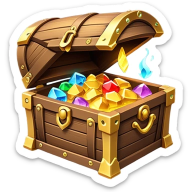 Clash of Clans aesthetic: Cinematic Playful 3D Isometric Treasure Chest Emoji, rendered in a 3D vector-style similar to standard emojis with minimal shading and bold, simplified shapes. A compact, distinct form with signature details, softly glowing with a fantasy RPG magic charm. Simplified yet unmistakably iconic, highly detailed and consistent, glowing with a soft radiance and high shine. Stylized with a touch of heroic grandeur and a soft glowing outline, capturing the essence of a beloved gaming relic with a friendly, playful manner! sticker