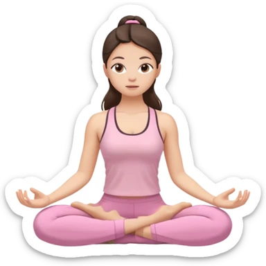 white brunette girl in light pink workout clothes meditating sticker