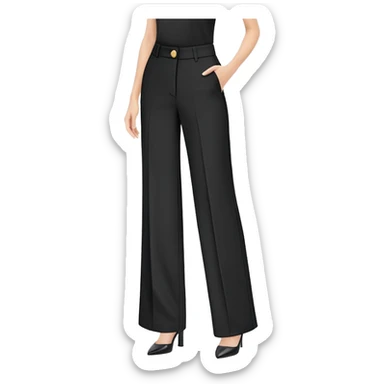 tailored palazzo pants for petite women, moderate wide leg, formal dress pants with button closure, shorter length, elegant office wear, only the garment on white background sticker
