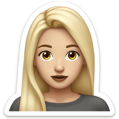 blonde girl with central heterochromia,plump lips,hair lower than shoulders,straight nose and dark eyebrows and good lashes sticker