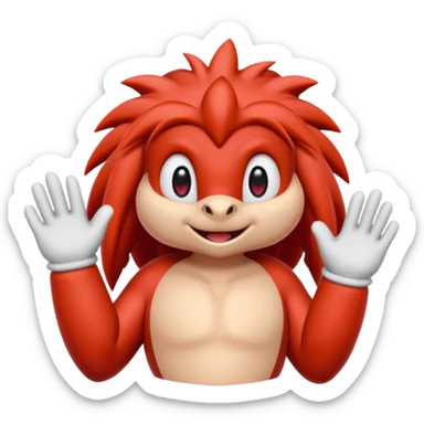 Sonic the hedgehogs friend knuckles a red animal with peach arms and white mittens, he’s a echidna with red eyes sticker