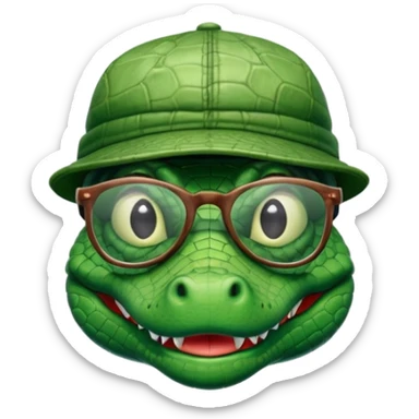 Alligator with fitted cap and glasses sticker