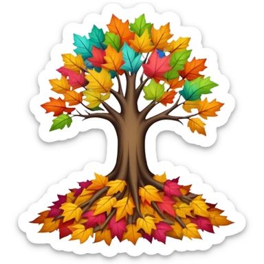 leafless tree with pile of leaves below preparing for winter sticker