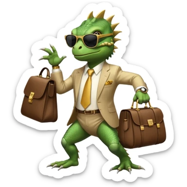 capitalist iguana banker godfather with black sunglasses breakdance with bag sticker