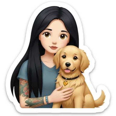 girl with long black  straight hair and tattoos and  a golden retriever sticker
