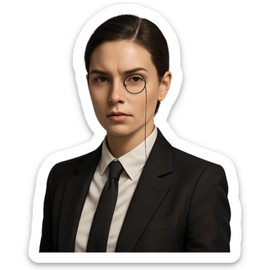 a modern woman with a monocle, business attire, sharp look, portrait, no background sticker