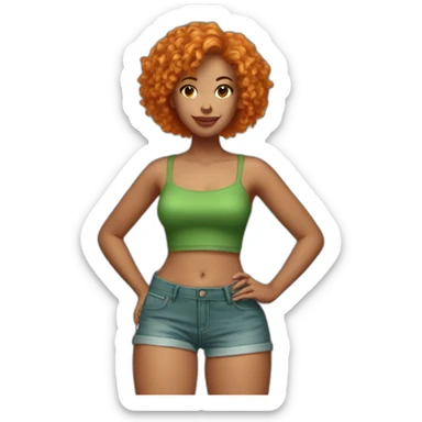 Woman with short orange Curly hair wearing a green tube top and Jean shorts sticker