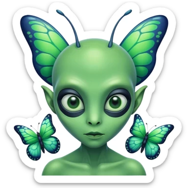 an alien with butterflies sticker
