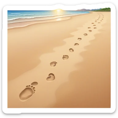 A quiet beach at sunset. Two sets of footprints—one small, the other larger childhood self and inner child sticker