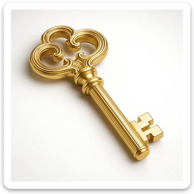 an elegant and detailed gold key, luxurious and refined, gold objects style sticker