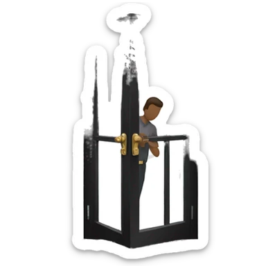 black door and a men opening the door sticker