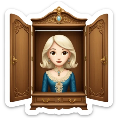 A character from the fairy tale Beauty and the Beast — the lady who was transformed into a wardrobe by magic. This character retains the wardrobe's original form while having a slight touch of anthropomorphism. sticker