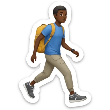 iOS emoji style - a black man in casual clothes and wearing trainers. Walking quickly. He does not have a bag or backpack.

 sticker