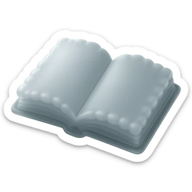 top view of a thick open book made entirely of small, very bright white fluffy convex clouds, matte glass style, no background sticker