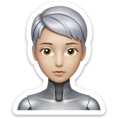 A futuristic bold head that is neither a woman or a male, rather a AI person with a neutral look. The skin is more like a robot, but still humanlike. sticker