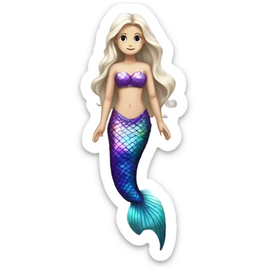 Iridescent mermaid tail full body white girl long hair brown and purple sticker