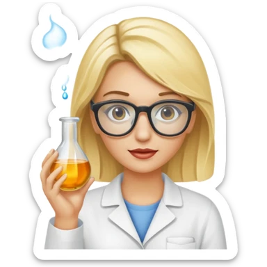 Eine hellblonde Chemikerin mit typischem Erlmeyerkolben in der Hand und Laborbrille auf sticker